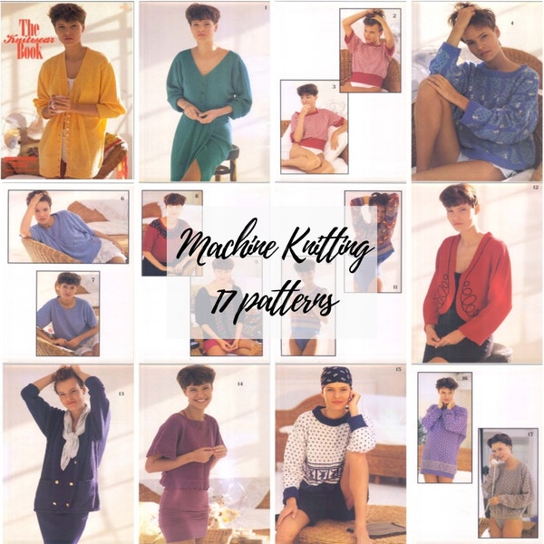 17 machine knitting patterns, womens magazine 80s "The Knitwear Book - Knitmaster" PDF digital knit Brother Silver Reed STANDARD GAUGE 4.5mm