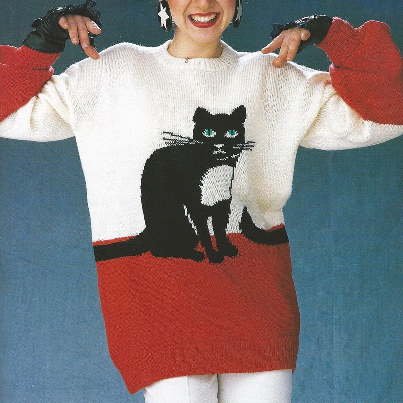 Black Cat Knit Print Women's Robe main image 1