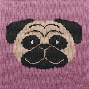Pug Dog Knitting Chart - PDF digital download - intarsia colorwork motif graph and written instruction for kid sweaters, hats, scarves