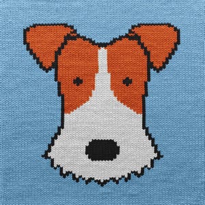 Grille de tricot pour le Fox Terrier - graphique PDF et instructions écrites - chien en tricot portrait motif intarsia motif couleur travail projet pour enfants