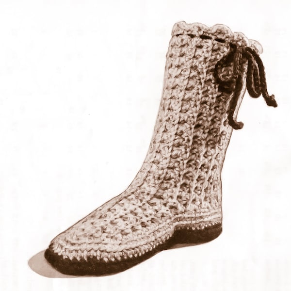 Vintage CROCHET PATTERN PDF instant download slipper boots 10 ply worsted hook 5 mm crochetting retro socks wool home shoes size 6-8 winter