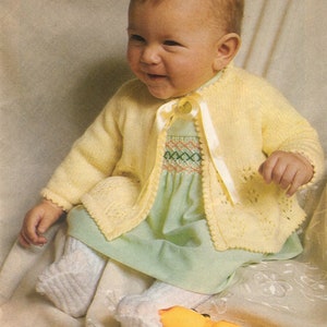Vintage KNITTING PATTERN PDF instant download Baby lace matinee jacket with ribbon lacy knit raglan coat chest 18-19 inch yarn 4 ply fine