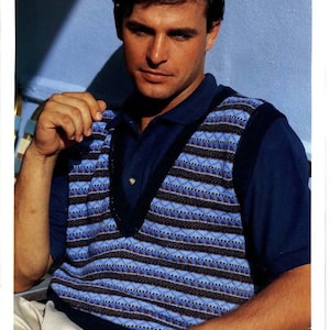 Machine KNITTING PATTERN 4.5mm PDF man knit waistcoat fair isle vest sleeveless v neck pullover tutorial instant download wool jacket jumper