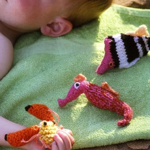 KNITTING PATTERN knit magical waterworld fish seahorse sea crab soft beach toys mini toys knitted girls boys PDF tutorial digital download