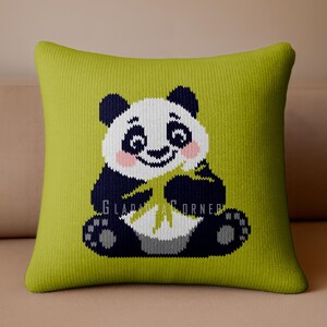 Panda Pillow Knitting Pattern PDF - square knit cushion cover 45 cm (18 in)