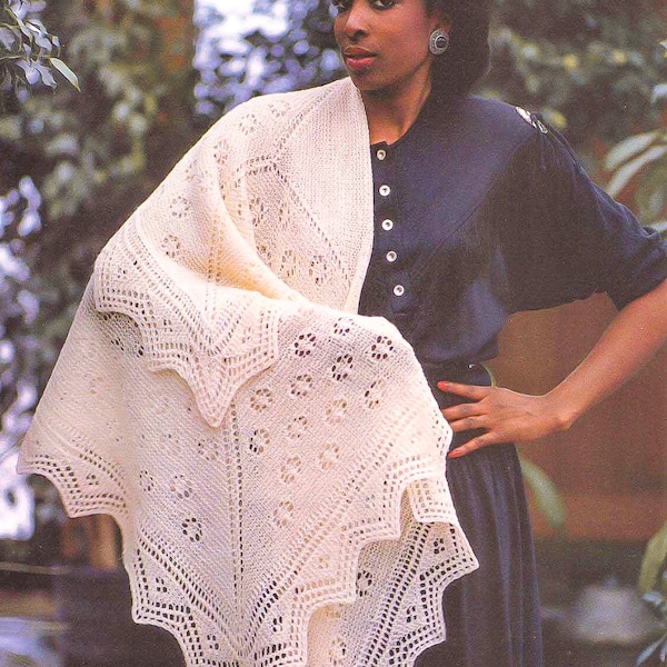 KNITTING PATTERN knit women lace shawl square shoulder cover up lacy border corner edging wedding bridal bride PDF download digital tutorial