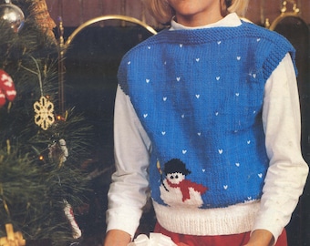 Vintage PDF KNITTING PATTERN Easy Knit Childrens Vest Christmas