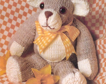 KNITTING PATTERN knit modern teddy bear 15''/38 cm long, soft baby toys girls boys 90s PDF tutorial digital download 6.5 mm/No3 bulky chunky