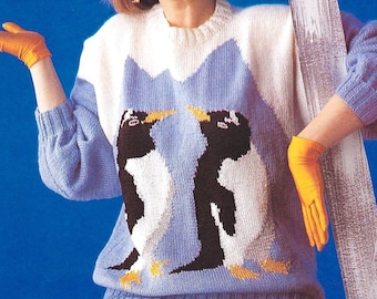 Knit Funny Sweater PDF KNITTING PATTERN 80s Intarsia Gentoo