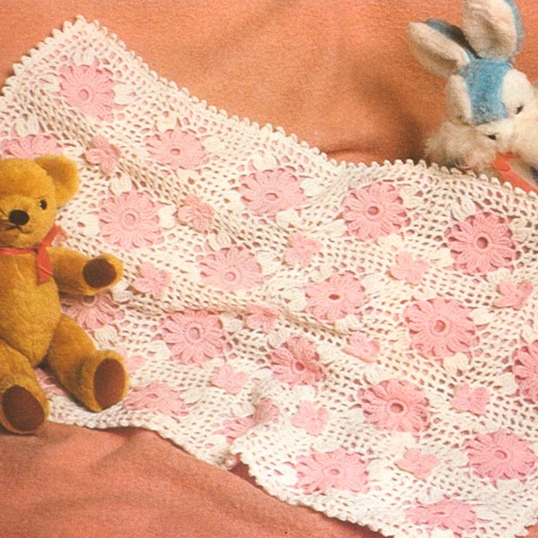 Vintage CROCHET PATTERN PDF instant download baby cot cover dk yarn baby summer lace blanket hook 4.00 (No 8) 3.00 mm (No 11) 24 x 36 inch