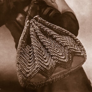 Vintage 1940s CROCHET PATTERN PDF tutorial woman clutch shoulder bag purse handbag fan rayon silky corded bag wedding bridal evening bag