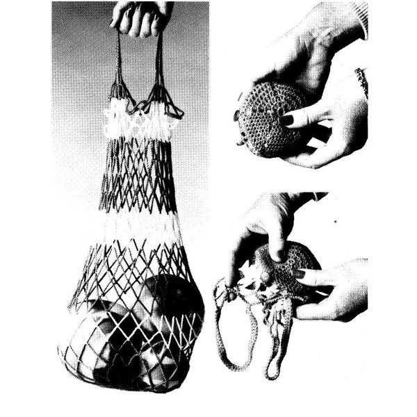 String bag Vintage CROCHET PATTERN PDF instant download tutorial hook 2.00/No 14 yarn dk 4 ply fine sport mesh vegetably market eco shopping