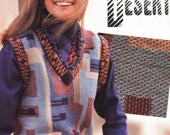 Machine KNITTING PATTERN Knit lady's vest 4.5 mm 200 needles weaving diagram waistcoat slipover pdf instruction brother passap seelver reed