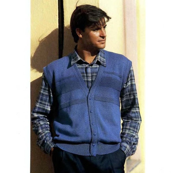 Machine KNITTING PATTERN PDF mans knit waistcoat racking ribbed pattern sleeveless cardigan vest tutorial 80s instant download wool jacket