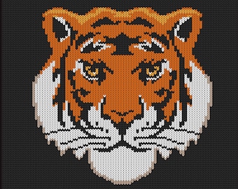 Fierce Tiger Knitting Chart – PDF Pattern for Machine & Hand Knitting, Intarsia, Fair Isle, Duplicate Stitch for home decor and pullovers
