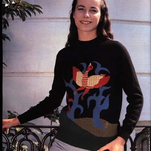 Strickmaschine MUSTER 4.5mm PDF gestrickt Intarsien Pullover Vogel auf Ast Pullover Herren Damen Sofort-Download Anleitung Brother kh830 kh840