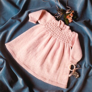 3 Knitting PATTERNS dress, leggins and jacket Vintage PDF Baby girl smocking over rib pattern winter clothes infant 4 ply fingering 3.25 mm