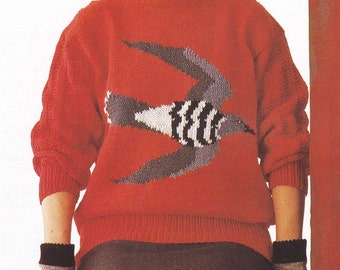 Gebreide grappige trui PDF BREIEN PATROON jaren '80 intarsia koekoeksvogel vrouwen gebreide losse trui zomer katoenen trui garen dubbele dk kamgaren