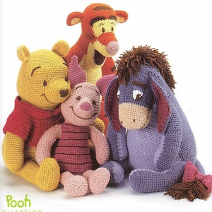 Vintage CROCHET PATTERN Winnie Pooh and Friends Tigger Eeyore Piglet ebook PDF tutorial instant download christmas gift ideas Stuffed Toys