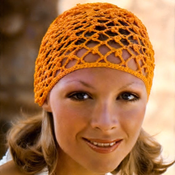 Mesh Hat CROCHET PATTERN Snug Little Cap Vintage 70s Womens Large