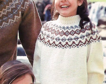 Vintage KNITTING PATTERN PDF download mens yoke sweater knit tutorial womens pullover halter neck round fair isle knitting children jumper