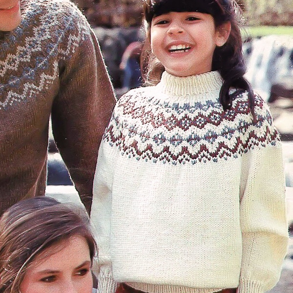 Vintage KNITTING PATTERN PDF download mens yoke sweater knit tutorial womens pullover halter neck round fair isle knitting children jumper