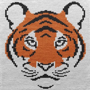 Tiger Portrait Knitting Chart - PDF Knitting Pattern, Intarsia, Duplicate Stitch, Fair Isle colorwork projects - pillows, bags, sweaters