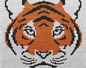Tiger Portrait Knitting Chart - PDF Knitting Pattern, Intarsia, Duplicate Stitch, Fair Isle colorwork projects - pillows, bags, sweaters