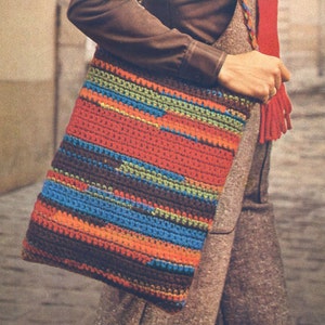 vintage CROCHET PATTERN PDF tutoriel femme sac fourre-tout singl crocheté rectangle plié sac été épaule grand aran 8 wpi 10 ply crochet I/9