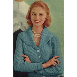 Vintage KNITTING PATTERN PDF womens shrug jacket with shawl collar & buttons 4 ply fine sports yarn knit cardigan 2.75, 3.75 mm needles