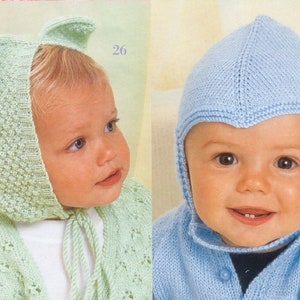 Vintage KNITTING PATTERN PDF instant download Baby hat knit pattern Greenhood & Helmet head piece boys bonnet girl knit hat with ears beanie