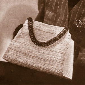 Vintage 1940s CROCHET PATTERN PDF tutorial woman hand satchel bag purse handbag medium cord bag wedding bridal bag antique accessory elegant