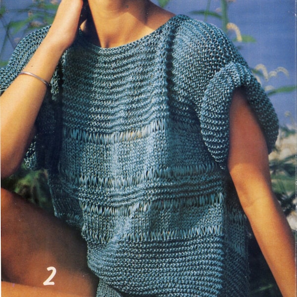 Vintage KNITTING PATTERN PDF instant download womens t-shirt knit pattern summer tshirt tutorial top lightweight garter stitch knit pattern