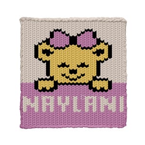 Custom Name Finger Knitting Pattern - Personalized Chunky Blanket - Female Teddy Bear motif - PDF file