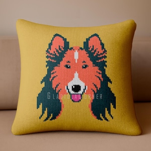 Modèle de tricot de coussin Collie - Coloration de portraits de chien