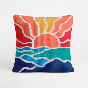 Modèle de tricot d'oreiller Sunshine PDF - petite housse de coussin en tricot carrée 35 cm (14 po.)