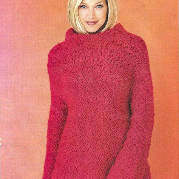 Vintage KNITTING PATTERN PDF long yoke sweater super bulky chunky pullover bell sleeve funnelneck turtleneck knit tunic circle knitting 8 mm