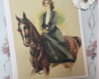 Elegant Vintage Victorian lady with Horse Greeting Card