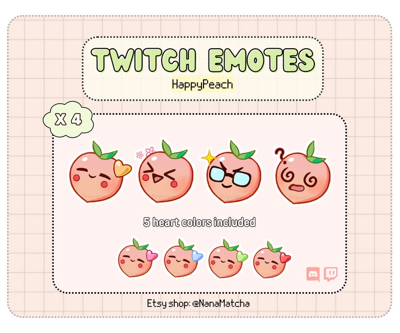 Mignon Pastel Peach Emote Pack Emotes Coeur Hehe Kya Laughing Etsy