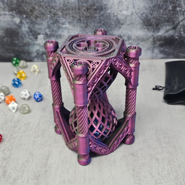 Ornate Hourglass Dice Roller and Carrier with Optional Case for TTRPG  -- TTRPG/RPG Dice Tower -- Role Playing Games -- Dice Tower