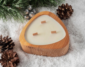 Wood Bowl Candle, Soy Wax, Wooden Wick, Farmhouse Holiday Decor