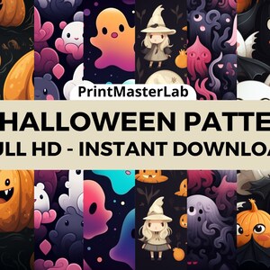 10 colorful digital cards for halloween for commercial use with ghosts, witches, halloween pumpkins