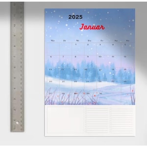 EDITABLE Calendar January 2025, beautiful winter in a village, printable fillable planner for kids school homework office, instant