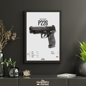 P226 - IMPRESIONES DE ARMA DE FUEGO Arte de pared para decoración del campo de tiro Entusiastas de las armas militares Regalo Armas de rifle Impresiones Gunslinger Wall Art Poster