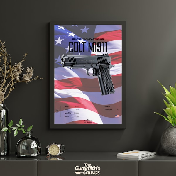 Colt M1911 - FIREARM PRINTS Wall Art For Shooting Range Décor Military Gun Enthusiasts Gift Rifle Weaponry Prints Gunslinger Wall Art Poster