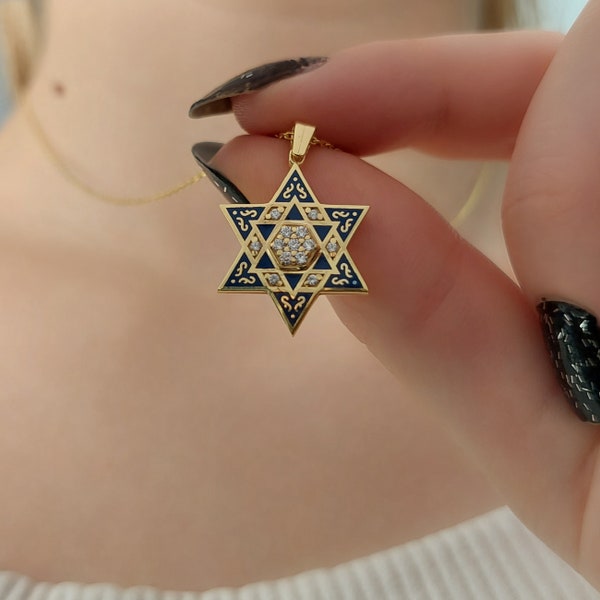 Star of David Necklace, 925 Silver Israel Support Necklace, 14K Real Gold Jewish Jewelry, David Star Necklace