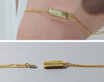 14K Real Gold Memorial Bar Bracelet, 925 Silver Keepksake Pet Loss Jewelry, 18K Ash Holder Bracelet, Cremation Urn Bracelet