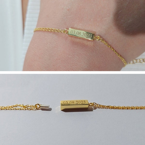 14K Real Gold Memorial Bar Armband, 925 Zilveren Keepksake Pet Loss Sieraden, 18K Ash Holder Armband, Crematie Urn Armband