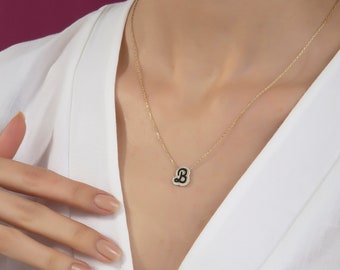 Customized Enamel Initial Necklace with Gemstone - 14K GOLD Custom Initial Name Necklace - Personalized Initial Enamel Necklace