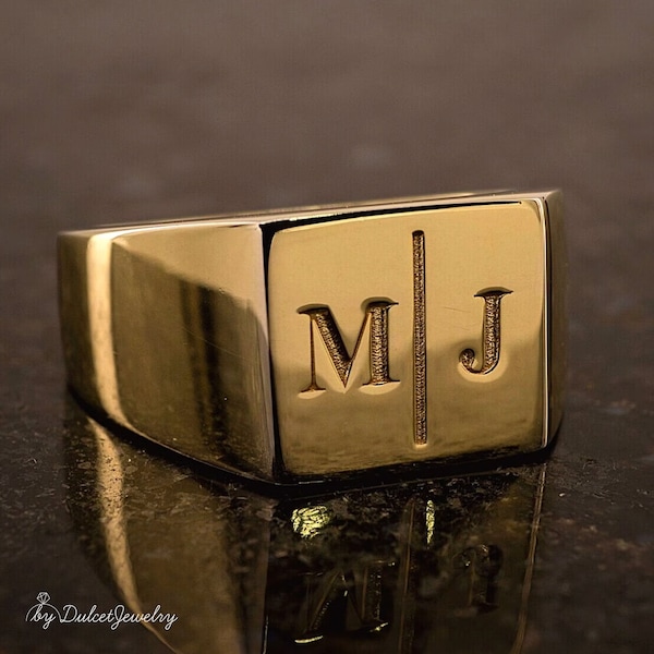 Initial Ring mit Gravur für den kleinen Finger, Siegelring für den kleinen Finger, Benutzerdefinierter Siegelring, Klasse Ring mit 14 oder 18K Gold Geschenk für Männer